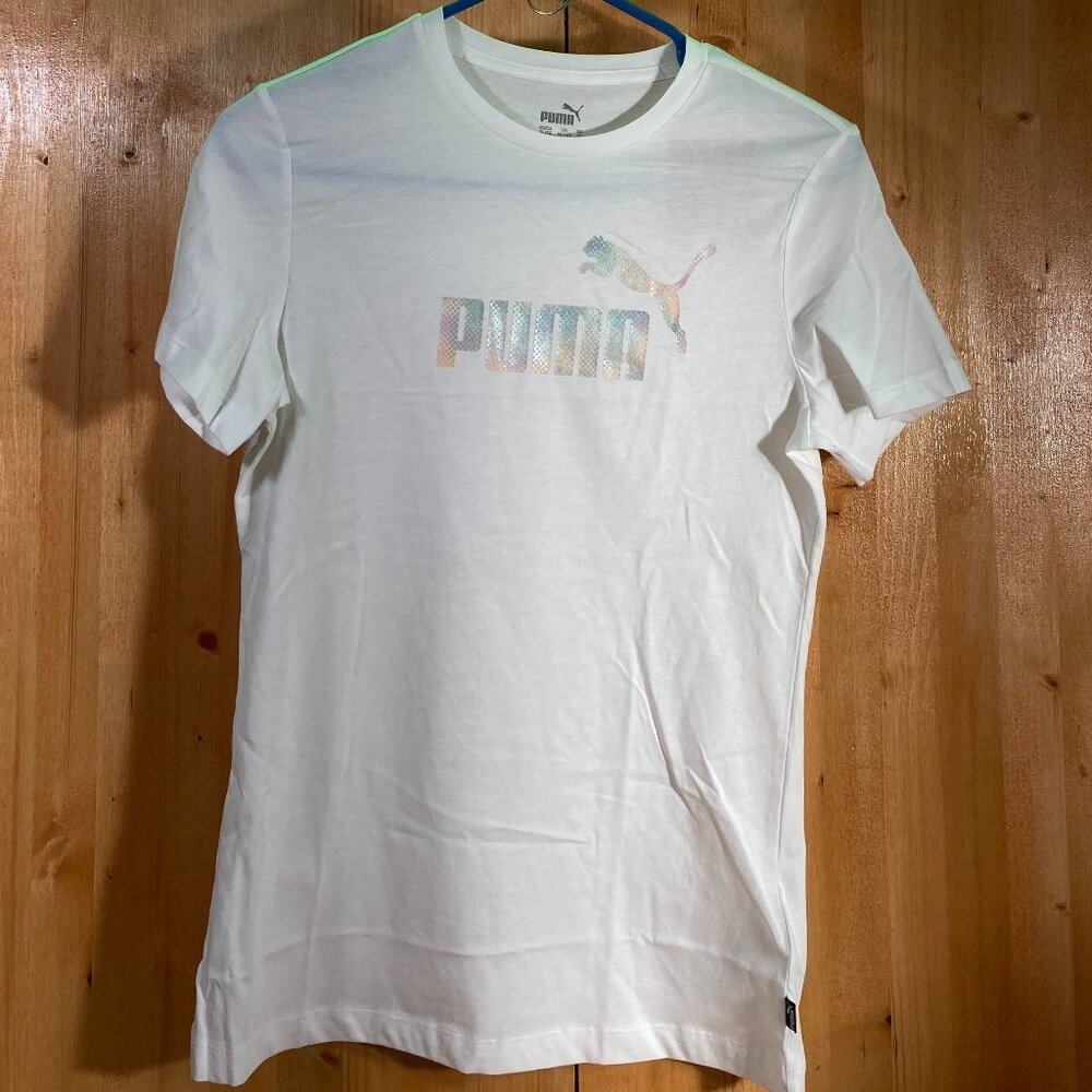 NEW! PUMA SUMMER DAZE Large L Lrg Girls Graphic Print T-Shirt Tee Shirt White